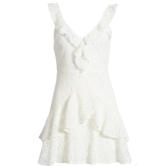 All In Favor Women's Ruffle Tiered V-Neck Sleeveless Lace Minidress in White Med - Picture 5 of 7